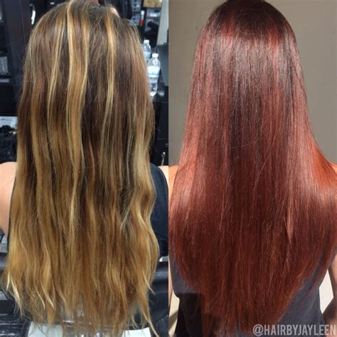 balayage on copper hair|before and after balayage pictures.